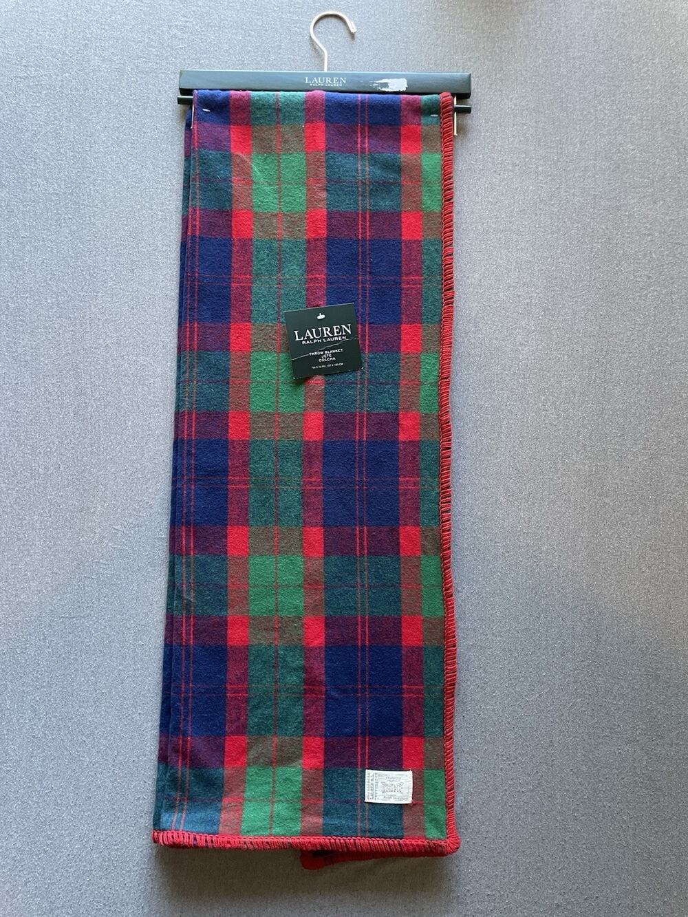 Lauren Ralph Lauren Throw Blanket Jete Colcha 54" x 72" 100% Cotton,Tartan,Green